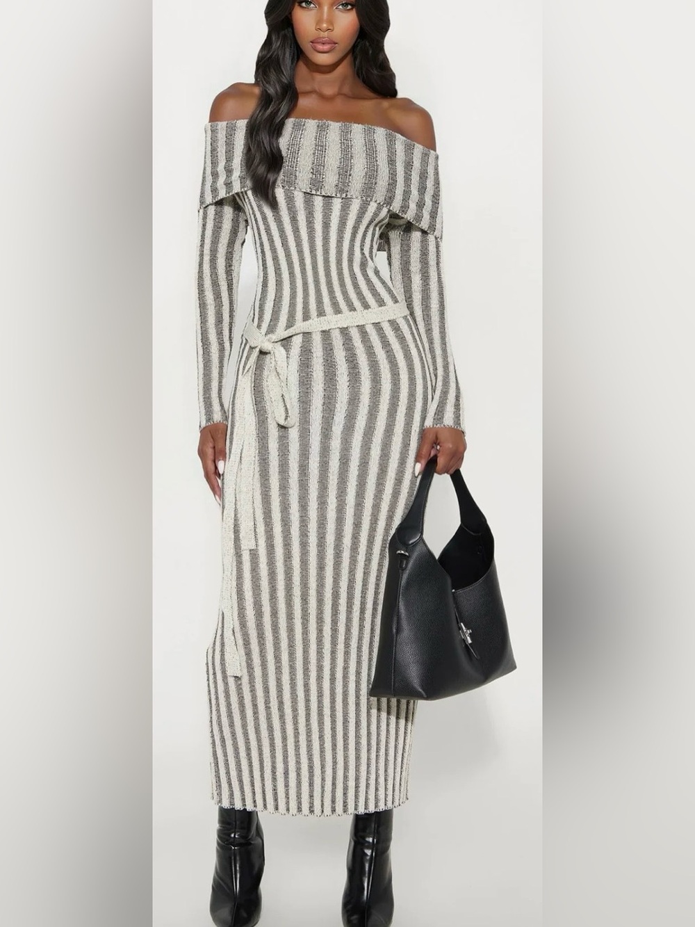NWT fashion nova Off-Shoulder Striped Knit Maxi sweater Dress size 1X